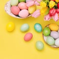 Easter eggs spring tulips Flower decoration Royalty Free Stock Photo