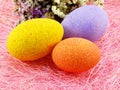 Easter eggs with statice flower spring time background Royalty Free Stock Photo