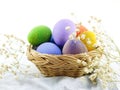 Easter eggs with statice flower spring time background Royalty Free Stock Photo