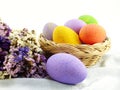 Easter eggs with statice flower spring time background Royalty Free Stock Photo