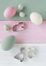 Easter eggs on striped wooden background