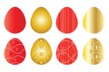 Easter eggs vector set in gold and red colors Royalty Free Stock Photo