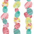 Easter eggs. Vertical seamless pattern. Bright hand-drawn elements. In mixed media collage on paper. For printing, stickers, Royalty Free Stock Photo