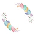 Easter Eggs Watercolor Pastel Spring Leaves Floral Garland Border Frame Royalty Free Stock Photo