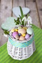 Easter eggs in the white basket Royalty Free Stock Photo