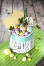 Easter eggs in the white basket Royalty Free Stock Photo