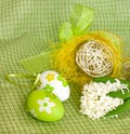 Easter eggs and white hyacinth Royalty Free Stock Photo
