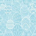 Easter eggs in white outline random on blue background. Royalty Free Stock Photo