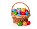 Easter eggs in wicker basket Royalty Free Stock Photo