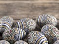 Easter eggs on wooden rustic table