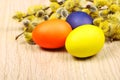 Easter eggs on a wooden surface