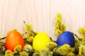 Easter eggs on a wooden surface