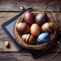 easter eggs on wooden table