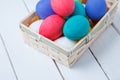 Easter eggs on wooden in vintage box Royalty Free Stock Photo