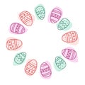 Easter eggs Wreath. Pastel frame with place for date photo text. Easter eggs with ornaments in circle shape. Sublimation print
