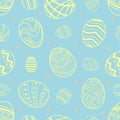 Easter eggs in yellow outline and pink dots.