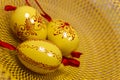 Easter eggs on a yellow tray