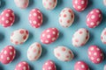 Easter Elegance: Pink and White Egg Pattern on Pastel Blue Background