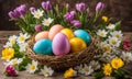 Easter elegance: Still life with eggs and flowers