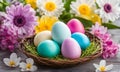 Easter elegance: Still life with eggs and flowers