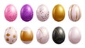 Easter elegant eggs set clipart. 3d elegant eggs clip art collection with gold, print and pattern sphere shape Royalty Free Stock Photo