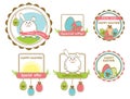 Easter emblems. Easter rabbit and eggs. Simple drawings. Easter sticker for certificates