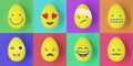 Easter emoji eggs on a colourful background of squares