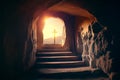 Easter. Empty tomb of Jesus with crosses At Sunrise Royalty Free Stock Photo