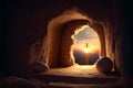 Easter. Empty tomb of Jesus with crosses At Sunrise Royalty Free Stock Photo