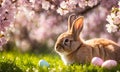 Easter enchantment: Rabbit in a spring blossom field