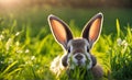 Easter enchantment: Rabbit in a spring blossom field