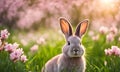 Easter enchantment: Rabbit in a spring blossom field