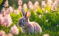 Easter enchantment: Rabbit in a spring blossom field