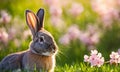 Easter enchantment: Rabbit in a spring blossom field