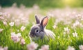 Easter enchantment: Rabbit in a spring blossom field