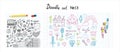 Easter, Fairy Tale Princess, mail doodles collections. Icons with paper envelopes, letters, email. Vector hand drawings