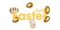 Easter falling golden shine decorated eggs in shape frame isolated on white background. For poster or flyer.