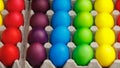 Easter festive multicolor eggs carton Royalty Free Stock Photo