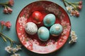 Easter Festive Table with Gilded Porcelain Dishes Royalty Free Stock Photo