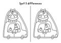 Easter find differences black and white game. Spring holiday line educational activity with hen driving car with egg basket and Royalty Free Stock Photo