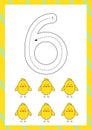 Easter flashcard how to write number six. Worksheet for kids Royalty Free Stock Photo