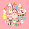 Easter Flat Icons Set over pink