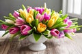 Easter Floral Delight. A composition featuring a variety of fresh spring flowers tulips