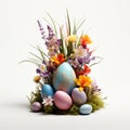 easter flowers with grass and eggs white background. ai generated Royalty Free Stock Photo