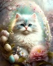 Easter fluffy cat. Generated Ai