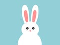 Easter fluffy white bunny on blue background