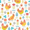 Easter folk pattern with hens and eggs Royalty Free Stock Photo