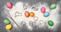 Easter food background. Cookies colored eggs Royalty Free Stock Photo