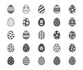Easter food flat glyph icons set. Painted eggs, egg hunt vector illustrations. Signs christianity traditional