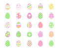 Easter food flat line icons set. Painted eggs, egg hunt vector illustrations. Thin colored signs christianity